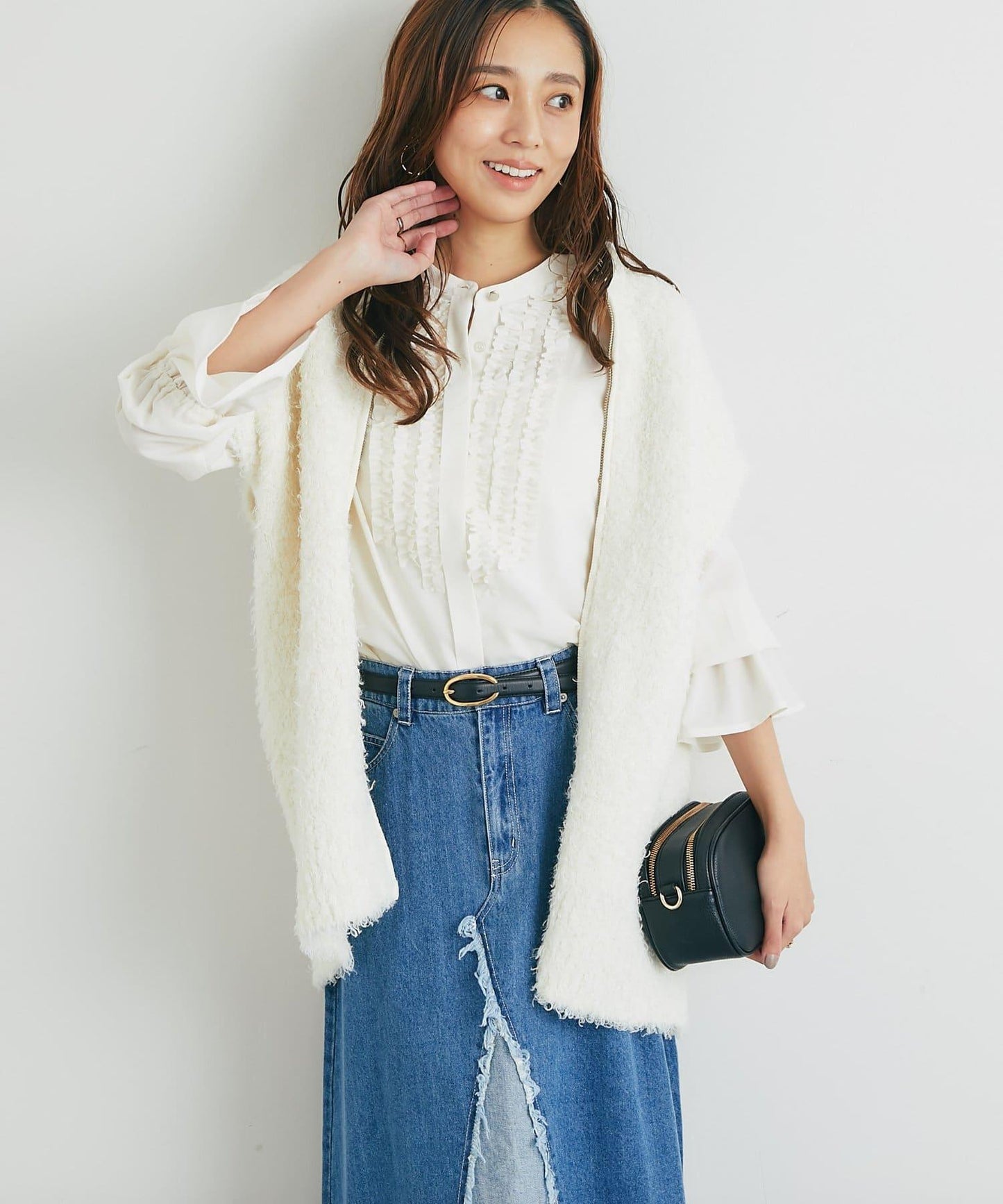 休閒風格仿羊羔絨針織拉鍊馬甲