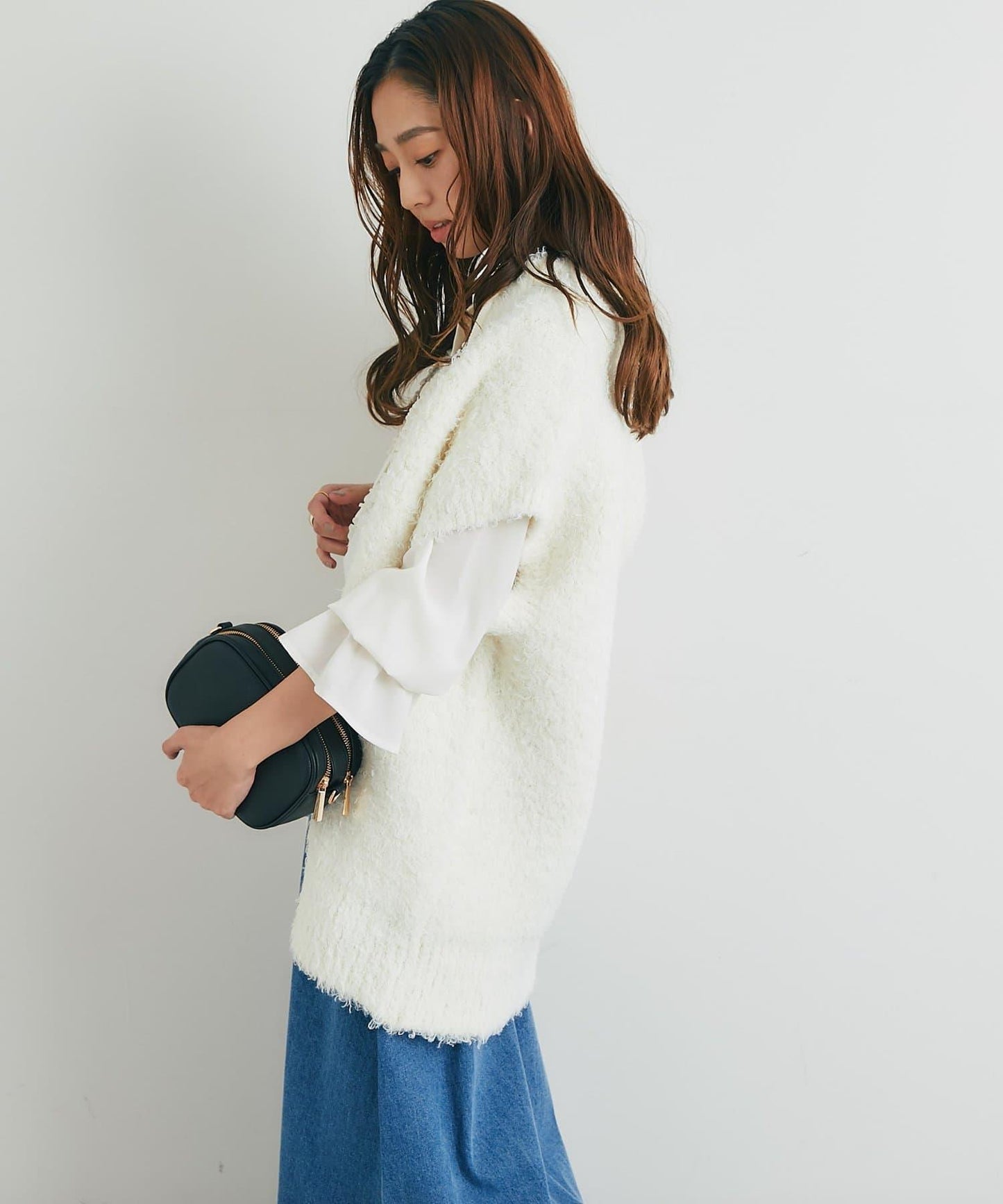 休閒風格仿羊羔絨針織拉鍊馬甲