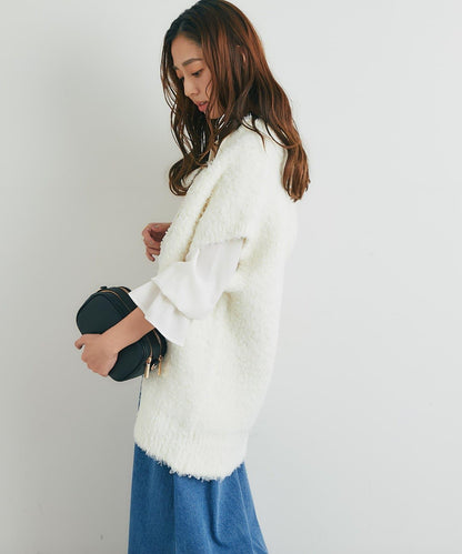 休閒風格仿羊羔絨針織拉鍊馬甲