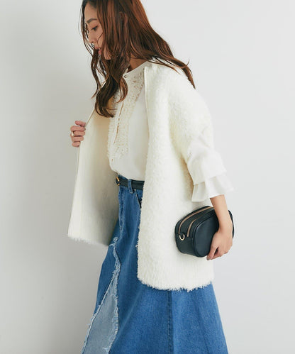 優雅氣質前襟荷葉邊雪紡襯衫