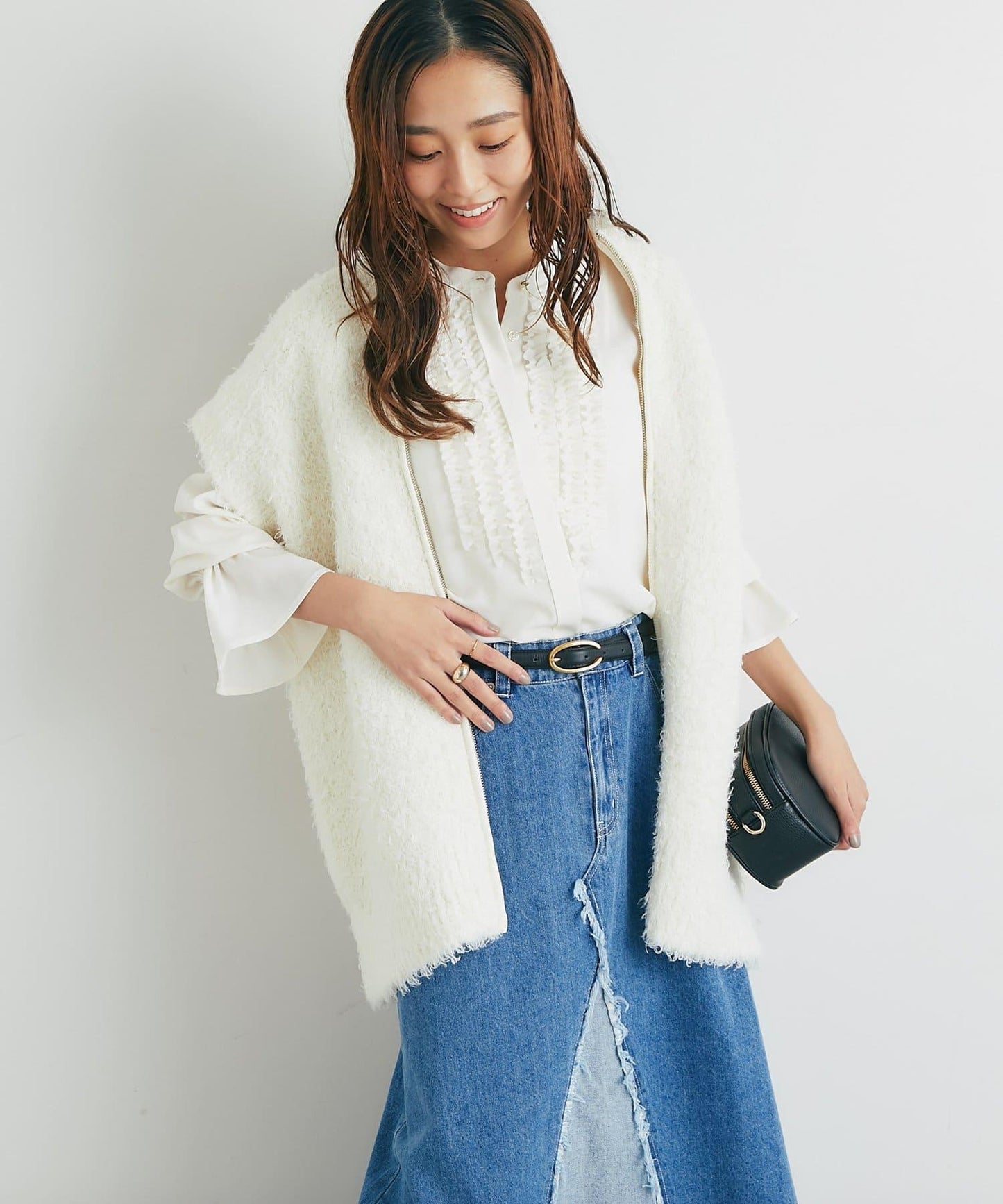 休閒風格仿羊羔絨針織拉鍊馬甲