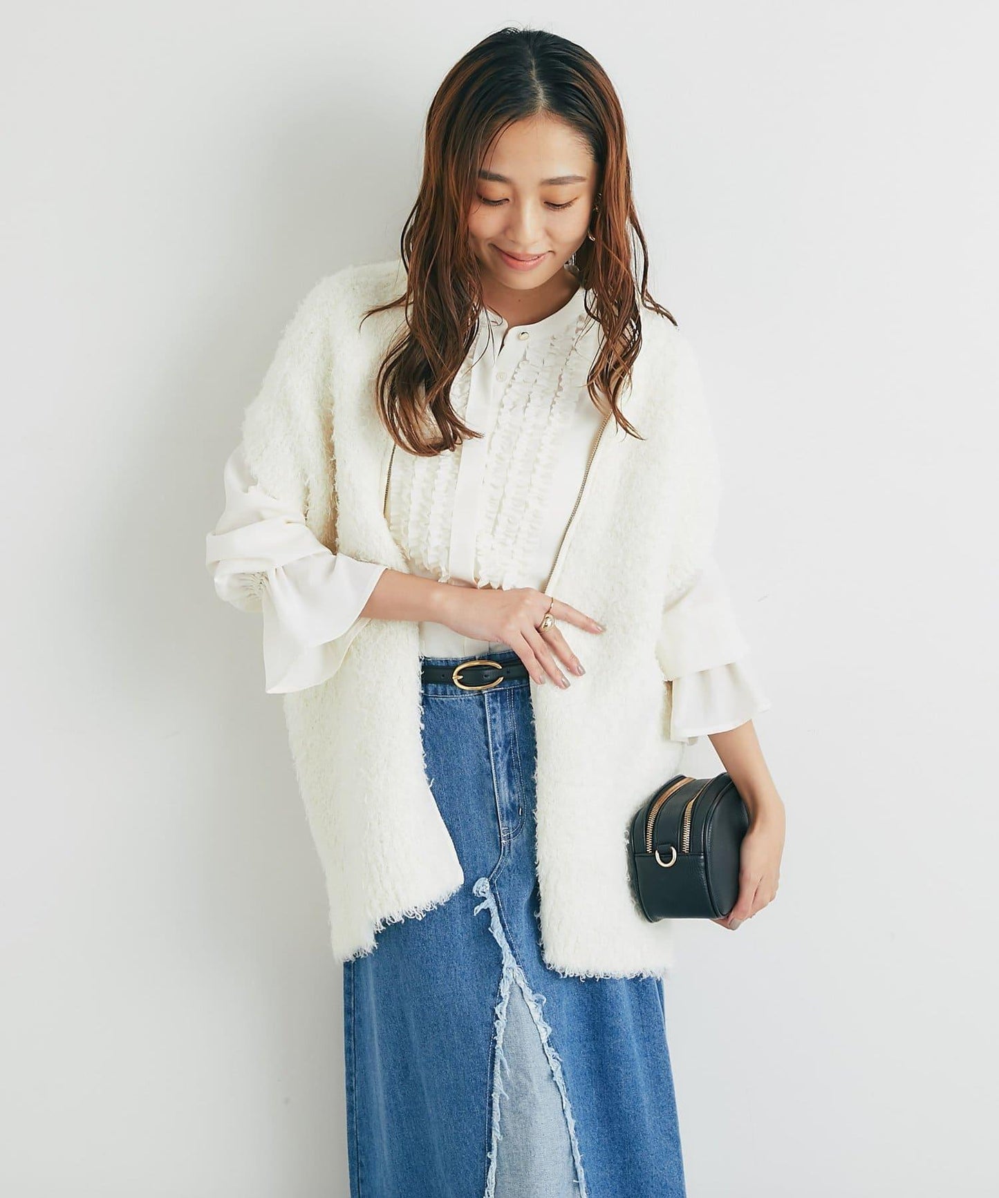 優雅氣質前襟荷葉邊雪紡襯衫