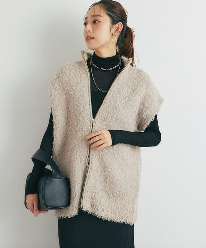 休閒風格仿羊羔絨針織拉鍊馬甲
