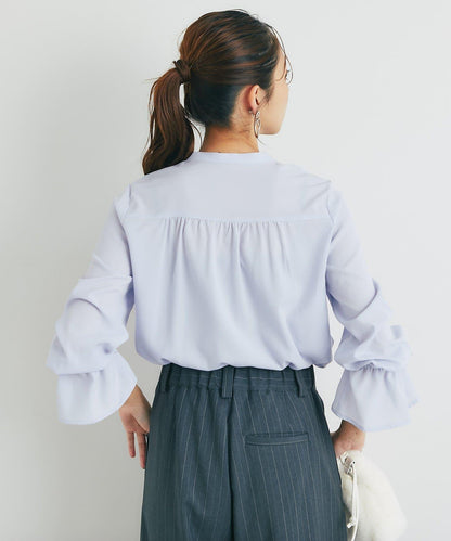 優雅氣質前襟荷葉邊雪紡襯衫