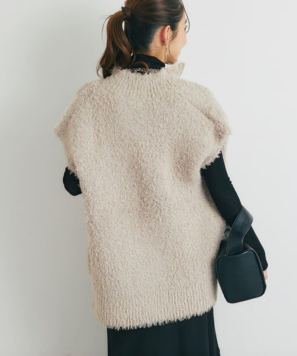 休閒風格仿羊羔絨針織拉鍊馬甲