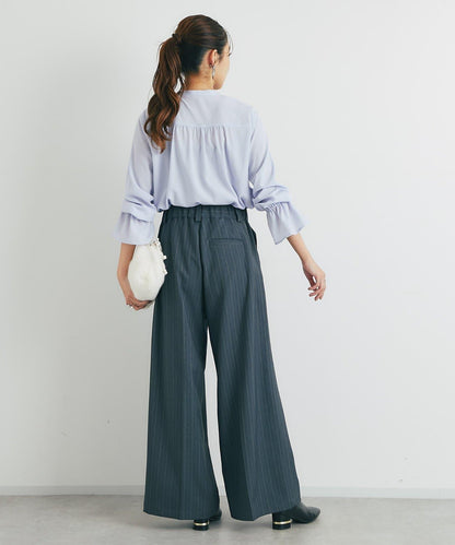 優雅氣質前襟荷葉邊雪紡襯衫