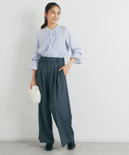 優雅氣質前襟荷葉邊雪紡襯衫