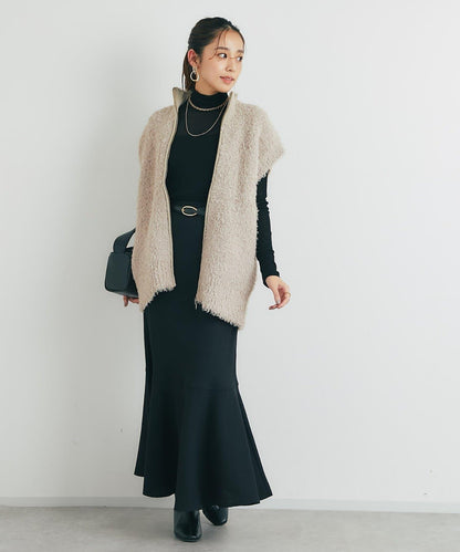休閒風格仿羊羔絨針織拉鍊馬甲