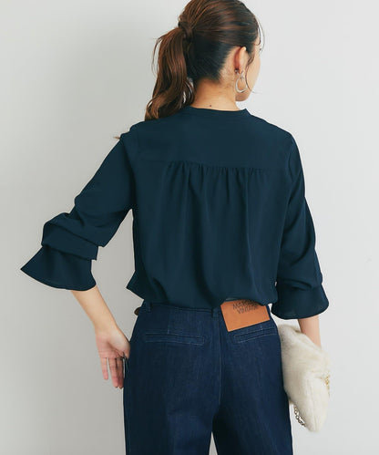 優雅氣質前襟荷葉邊雪紡襯衫