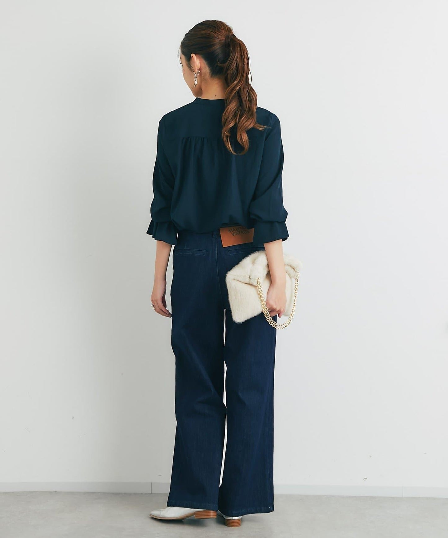 優雅氣質前襟荷葉邊雪紡襯衫