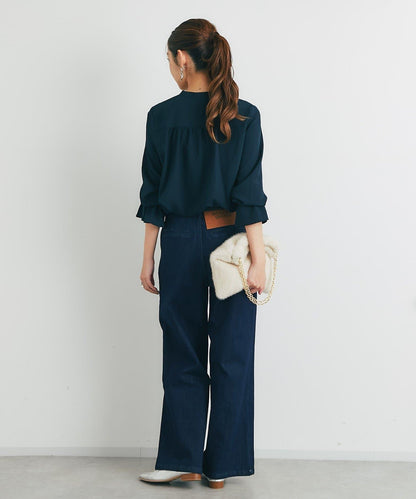 優雅氣質前襟荷葉邊雪紡襯衫