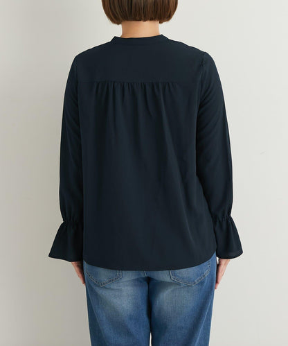 優雅氣質前襟荷葉邊雪紡襯衫