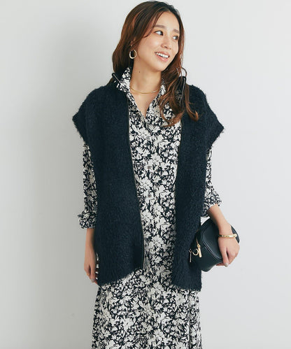 休閒風格仿羊羔絨針織拉鍊馬甲