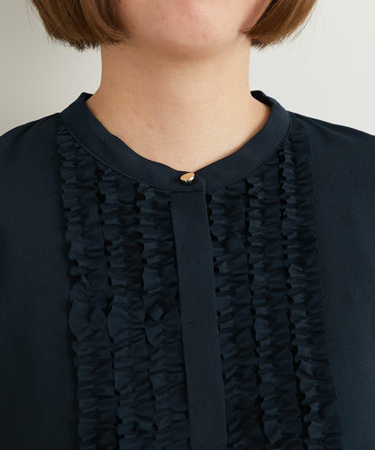 優雅氣質前襟荷葉邊雪紡襯衫