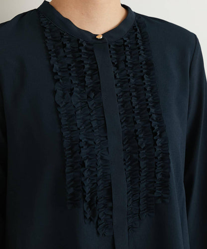 優雅氣質前襟荷葉邊雪紡襯衫