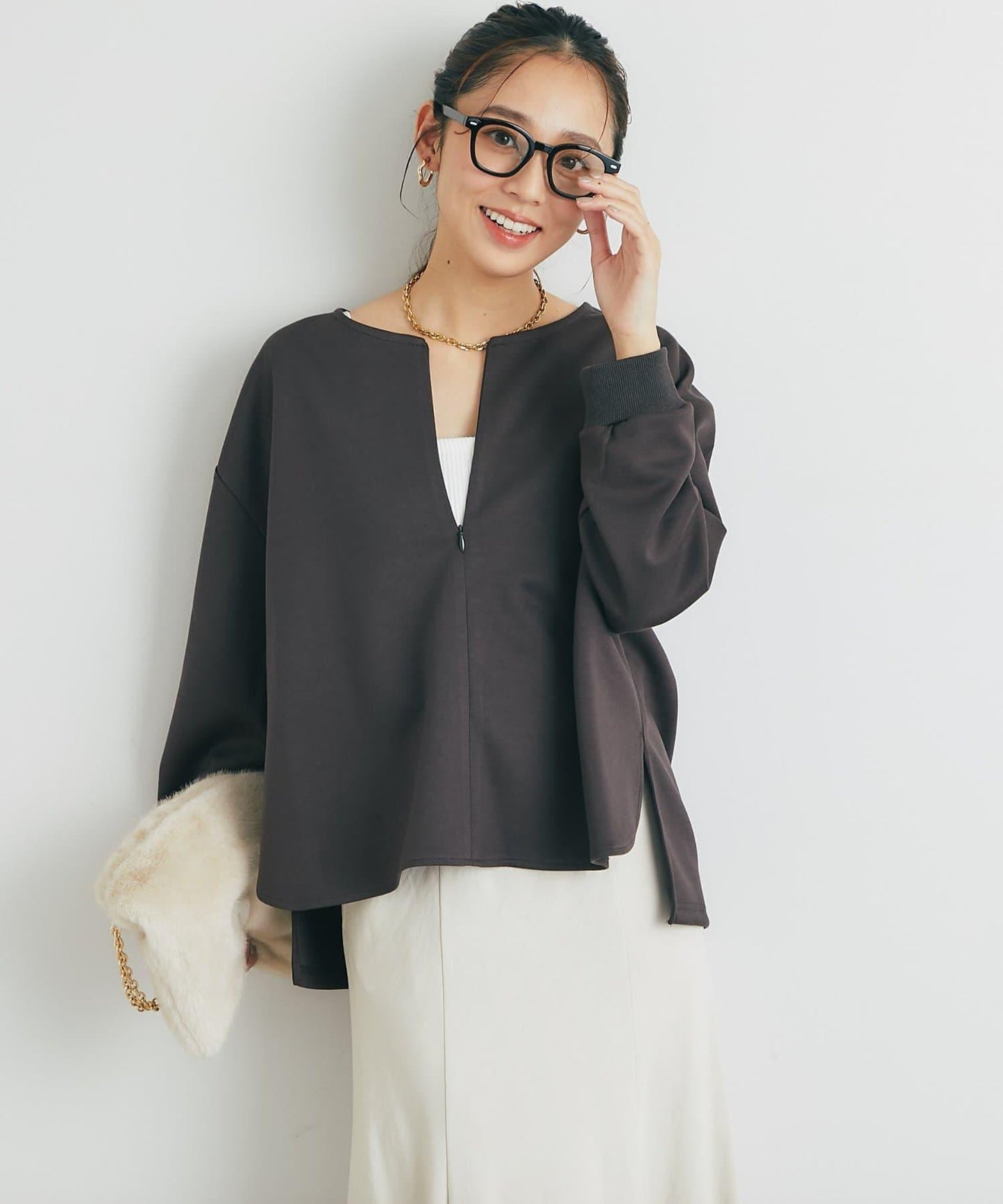 《楽ちんキレイ見え》半拉鍊針織斗篷