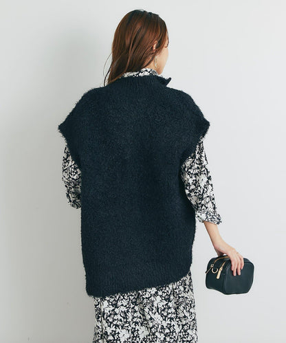 休閒風格仿羊羔絨針織拉鍊馬甲