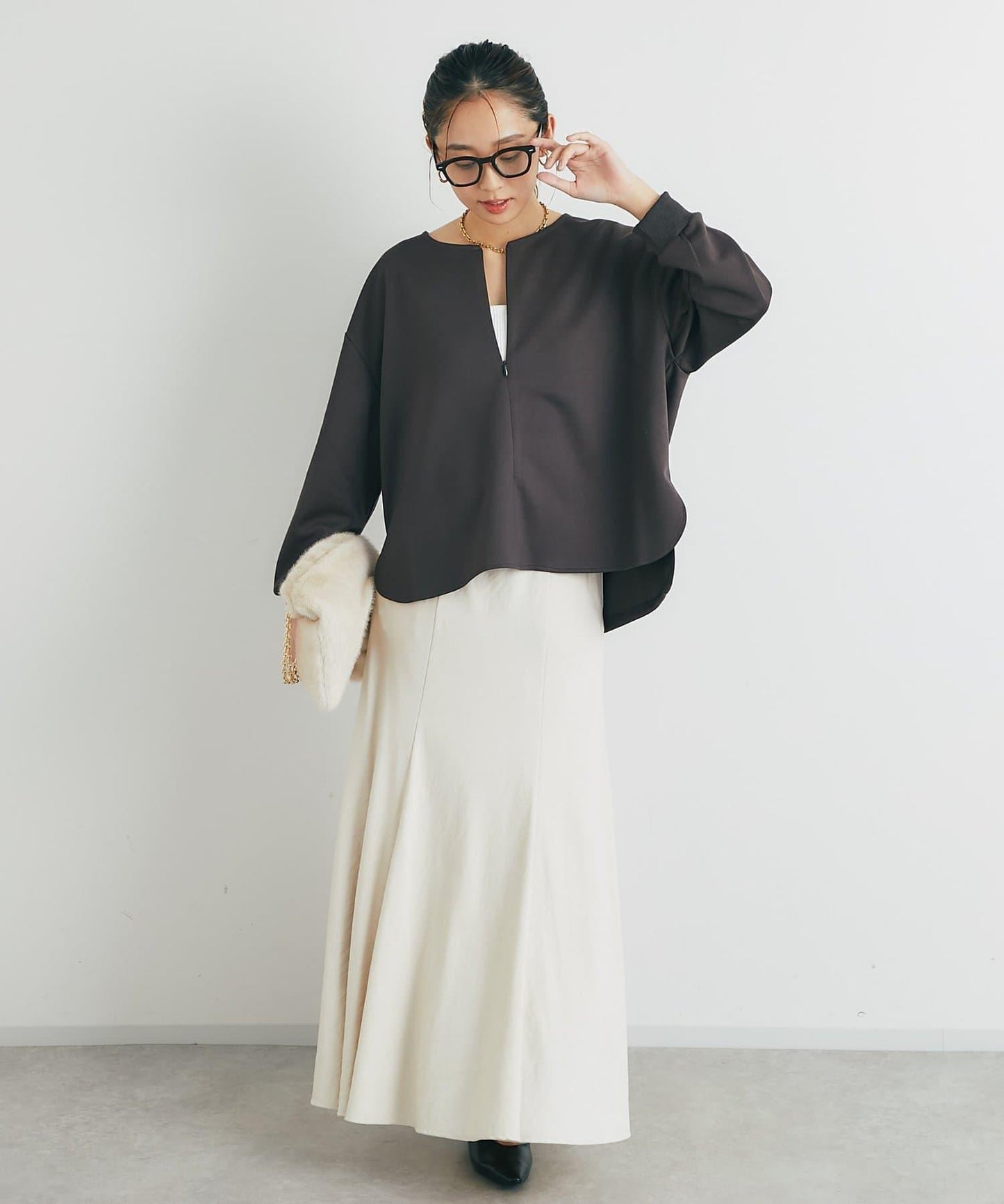 《楽ちんキレイ見え》半拉鍊針織斗篷