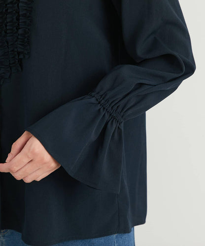 優雅氣質前襟荷葉邊雪紡襯衫