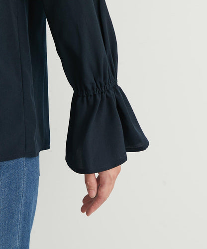 優雅氣質前襟荷葉邊雪紡襯衫