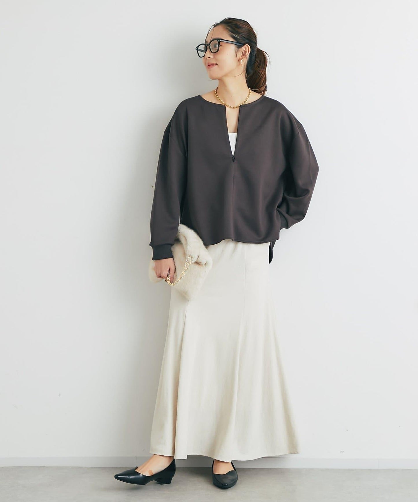 《楽ちんキレイ見え》半拉鍊針織斗篷