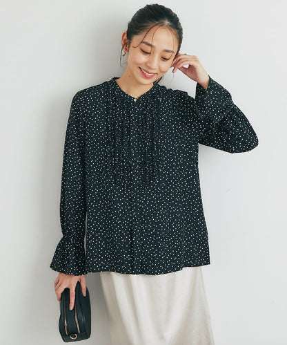 優雅氣質前襟荷葉邊雪紡襯衫