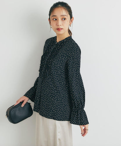 優雅氣質前襟荷葉邊雪紡襯衫