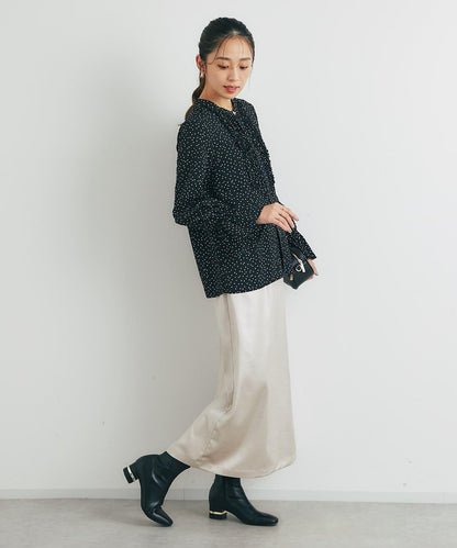 優雅氣質前襟荷葉邊雪紡襯衫