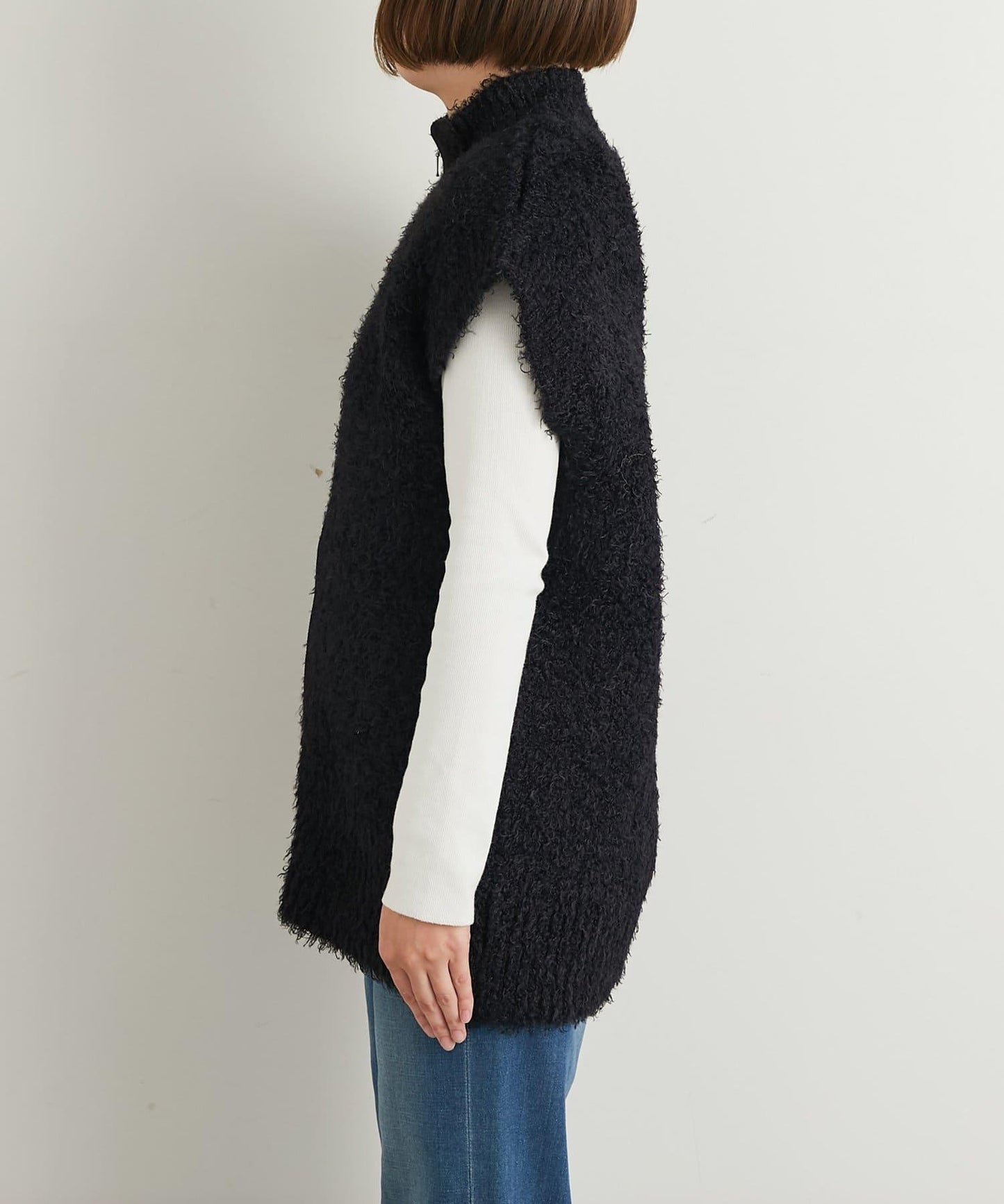 休閒風格仿羊羔絨針織拉鍊馬甲