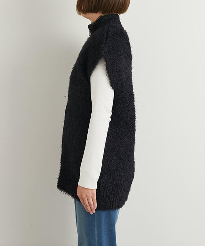 休閒風格仿羊羔絨針織拉鍊馬甲