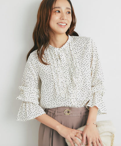 優雅氣質前襟荷葉邊雪紡襯衫