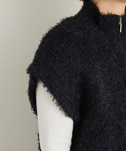 休閒風格仿羊羔絨針織拉鍊馬甲