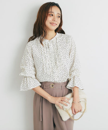 優雅氣質前襟荷葉邊雪紡襯衫