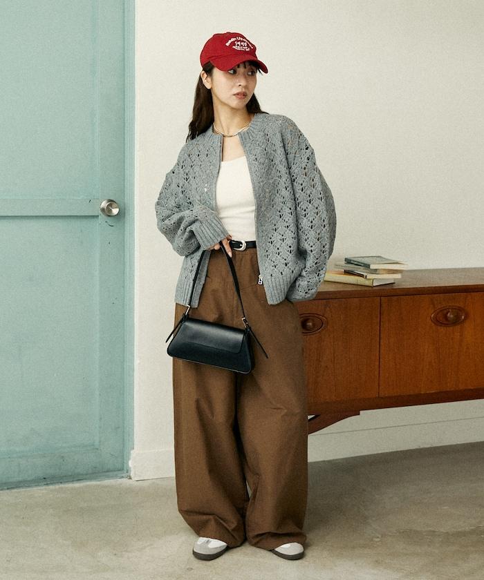 鏤空編織拉鍊開衫