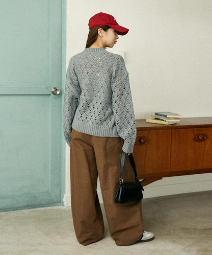 鏤空編織拉鍊開衫