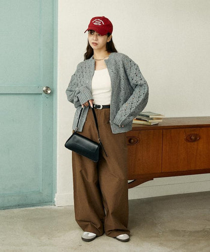 鏤空編織拉鍊開衫