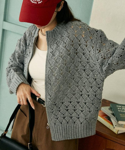 鏤空編織拉鍊開衫