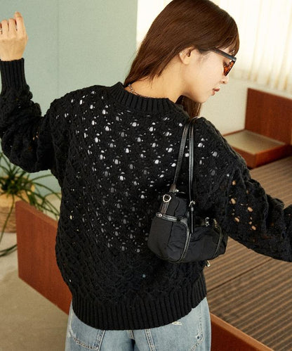 鏤空編織拉鍊開衫