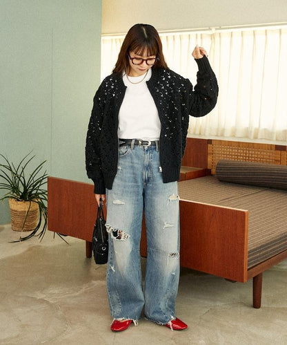 鏤空編織拉鍊開衫