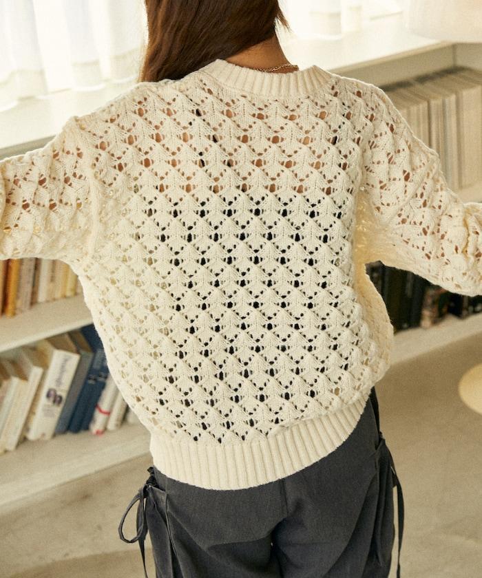 鏤空編織拉鍊開衫