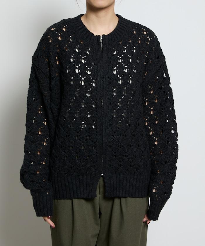 鏤空編織拉鍊開衫