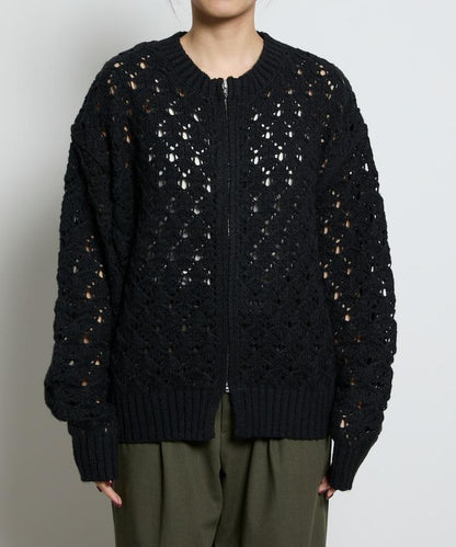 鏤空編織拉鍊開衫