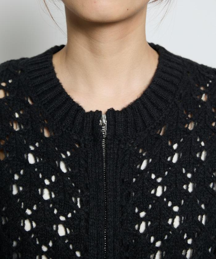 鏤空編織拉鍊開衫