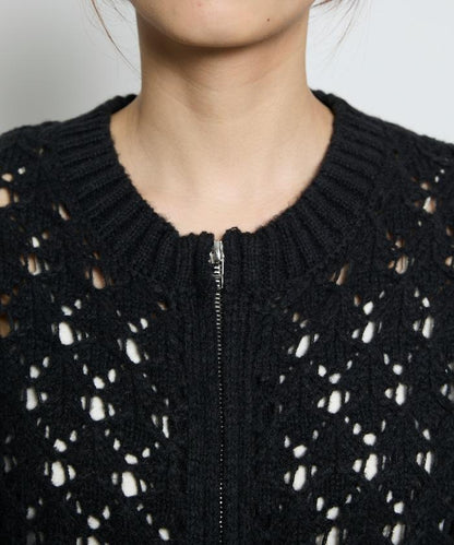 鏤空編織拉鍊開衫