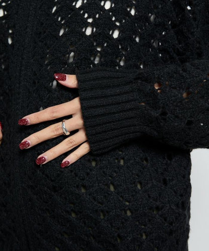 鏤空編織拉鍊開衫