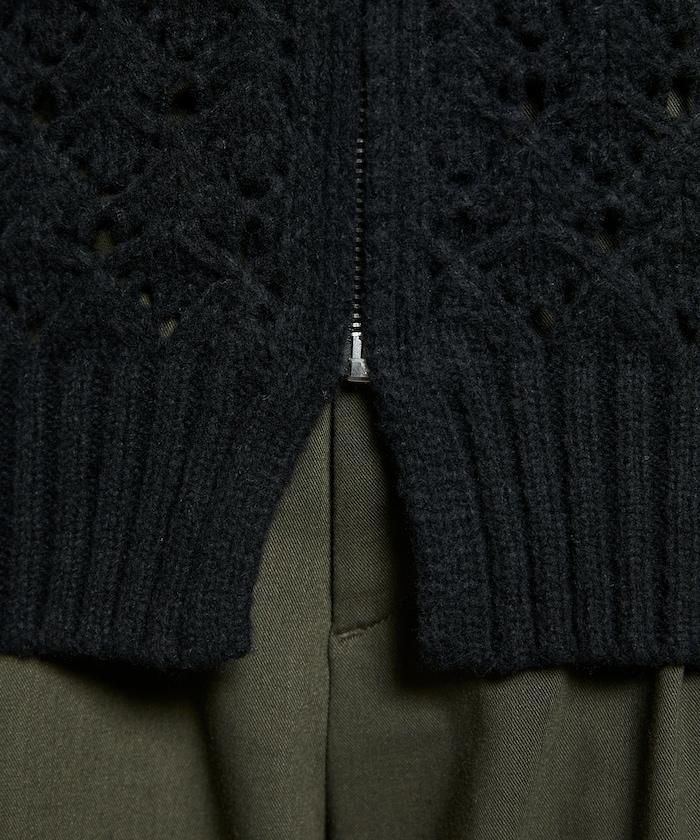 鏤空編織拉鍊開衫