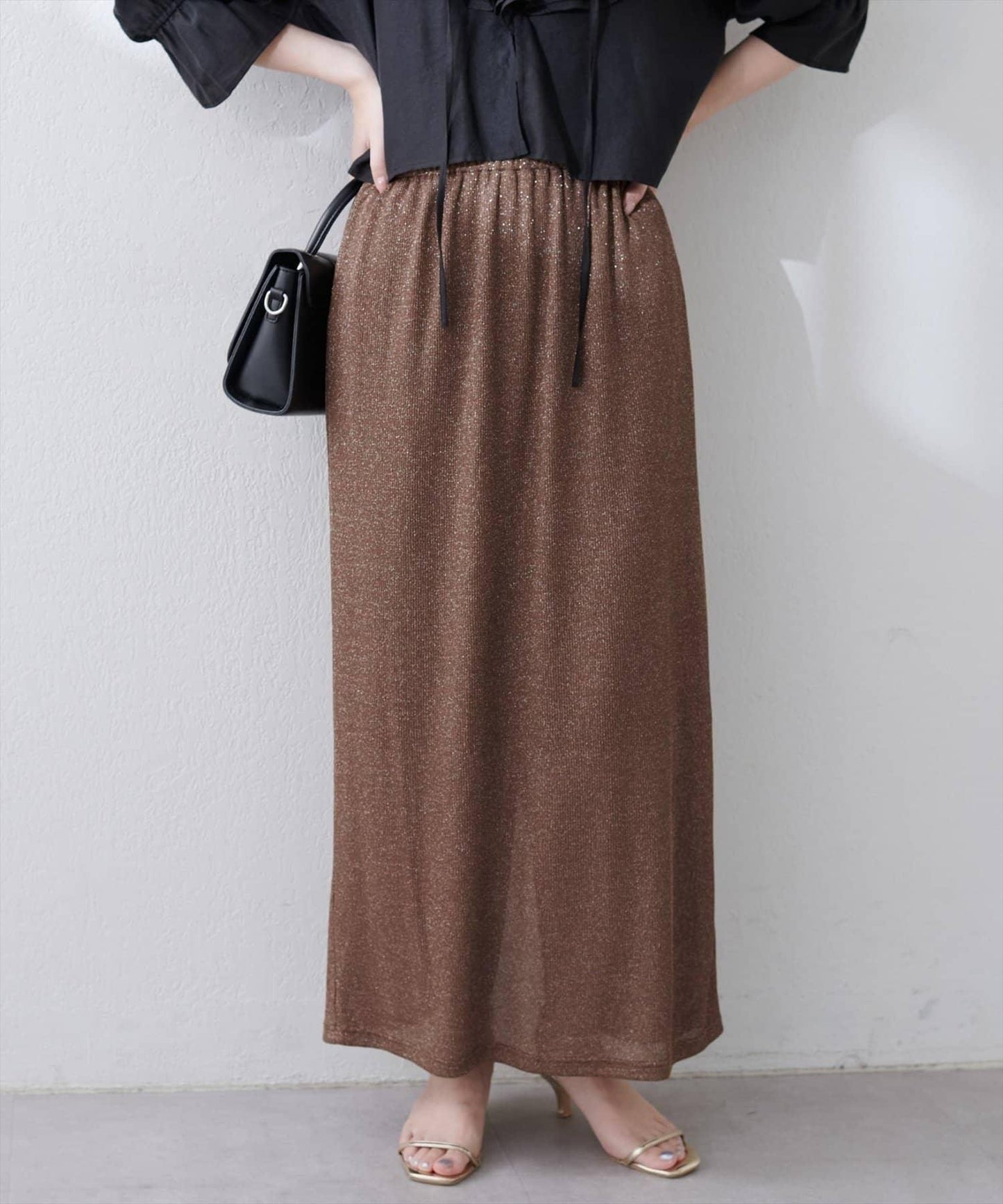 【natural couture】金銀絲羅紋修身半身裙