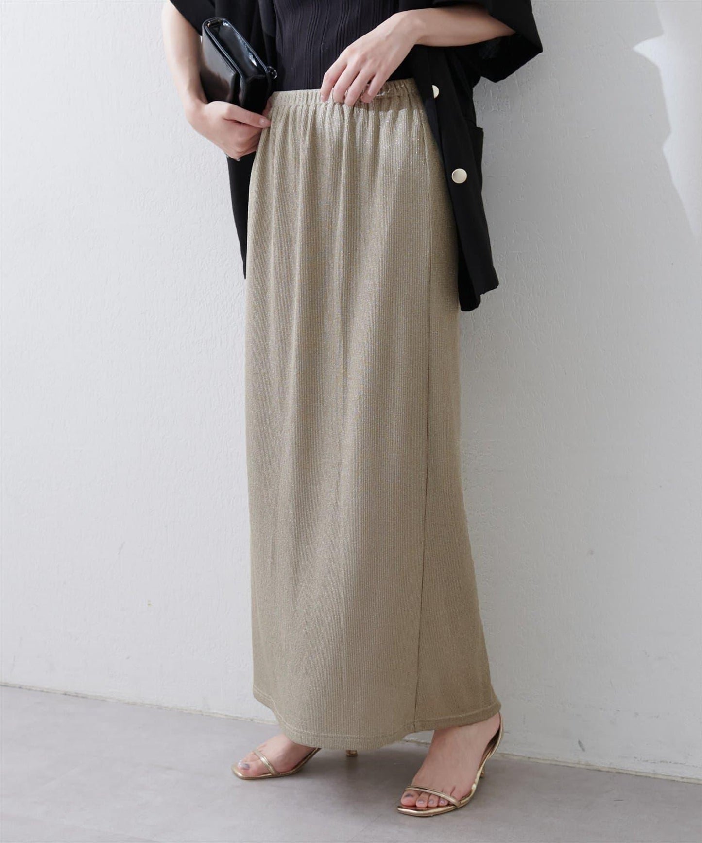 【natural couture】金銀絲羅紋修身半身裙