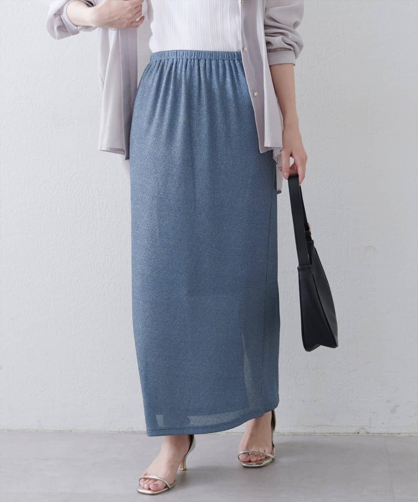 【natural couture】金銀絲羅紋修身半身裙