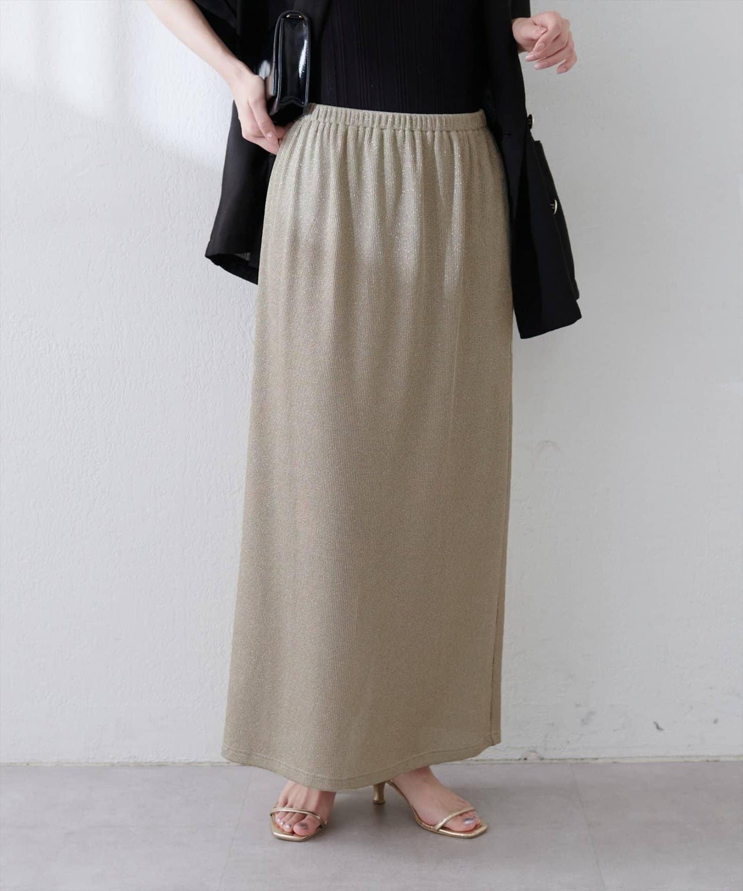 【natural couture】金銀絲羅紋修身半身裙